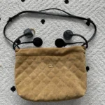 Chanel Women Clutch With Leather Strap Suede Calfskin Lambskin & Gold-Tone Metal