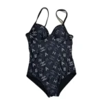 Chanel Women Iconic CC Logo Dark Navy Blue One-Piece Swimsuit