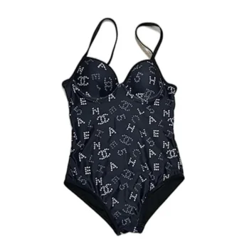 Chanel Women Iconic CC Logo Dark Navy Blue One-Piece Swimsuit