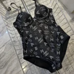 Chanel Women Iconic CC Logo Dark Navy Blue One-Piece Swimsuit