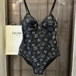 Chanel Women Iconic CC Logo Dark Navy Blue One-Piece Swimsuit