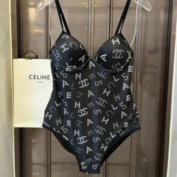 Chanel Women Iconic CC Logo Dark Navy Blue One-Piece Swimsuit