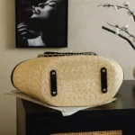 Chanel Women Large Shopping Bag Braided Straw, Lambskin & Gold-Tone Metal-Black