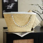 Chanel Women Large Shopping Bag Braided Straw Lambskin & Gold-Tone Metal-White