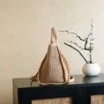 Chanel Women Large Shopping Bag Braided Straw Suede Calfskin & Gold-Tone Metal