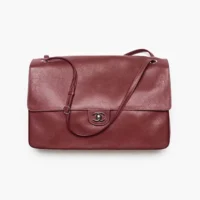 Chanel Women Maxi Flapbag Grained Calfskin Silver Tone Metal