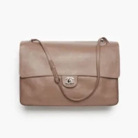 Chanel Women Maxi Flapbag Grained Calfskin Silver Tone Metal-Light Brown