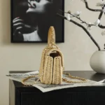 Chanel Women Mini Flap Bag With Top Handle Braided Rattan & Gold-Tone Metal-Beige