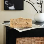 Chanel Women Mini Flap Bag With Top Handle Braided Rattan & Gold-Tone Metal-Beige