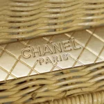 Chanel Women Mini Flap Bag With Top Handle Braided Rattan & Gold-Tone Metal-Beige