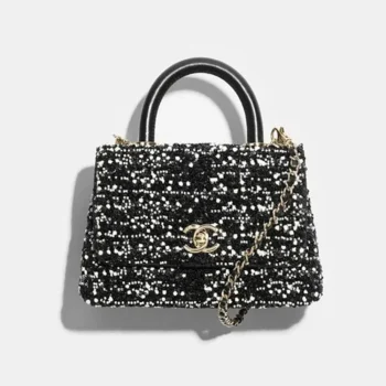 Chanel Women Mini Flap Bag With Top Handle Pearls Sequins Lambskin & Gold-Tone Metal