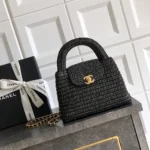 Chanel Women Mini Shopping Bag Braided Raffia & Gold-Tone Metal-Black
