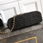 Chanel Women Mini Shopping Bag Braided Raffia & Gold-Tone Metal-Black