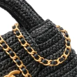 Chanel Women Mini Shopping Bag Braided Raffia & Gold-Tone Metal-Black