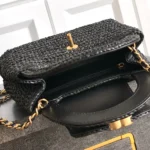 Chanel Women Mini Shopping Bag Braided Raffia & Gold-Tone Metal-Black