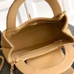 Chanel Women Mini Shopping Bag Braided Raffia & Gold-Tone Metal-Dark Beige