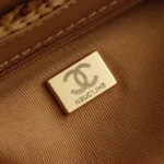 Chanel Women Mini Shopping Bag Raffia-Effect Fabric Wood & Gold-Tone Metal