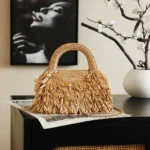 Chanel Women Mini Shopping Bag Raffia-Effect Fabric Wood & Gold-Tone Metal