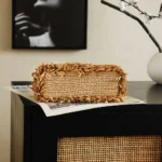 Chanel Women Mini Shopping Bag Raffia-Effect Fabric Wood & Gold-Tone Metal