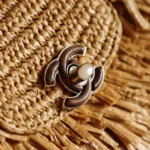 Chanel Women Mini Shopping Bag Raffia-Effect Fabric Wood & Gold-Tone Metal