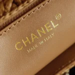 Chanel Women Mini Shopping Bag Raffia-Effect Fabric Wood & Gold-Tone Metal