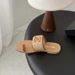 Chanel Women Mules Raffia Lambskin-Brown G47069