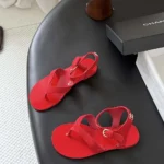 Chanel Women Sandals Suede Calfskin-Red G47094