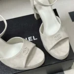 Chanel Women Sandals Suede Kidskin-Gray G47029B23297