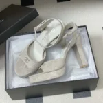 Chanel Women Sandals Suede Kidskin-Gray G47029B23297