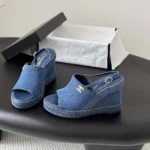 Chanel Women Sandals Washed Denim-Blue G47047B23727 - Image 3