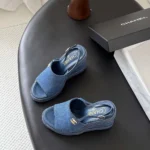 Chanel Women Sandals Washed Denim-Blue G47047B23727 - Image 5