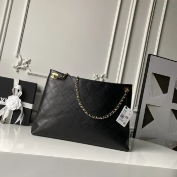 Chanel Women Shopping Bag Lambskin & Gold-Tone Metal-Black