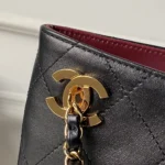 Chanel Women Shopping Bag Lambskin & Gold-Tone Metal-Black