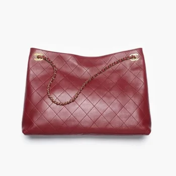 Chanel Women Shopping Bag Lambskin & Gold-Tone Metal-Burgundy