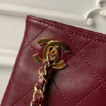 Chanel Women Shopping Bag Lambskin & Gold-Tone Metal-Burgundy