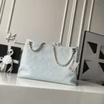 Chanel Women Shopping Bag Lambskin & Gold-Tone Metal-Light Blue