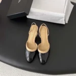 Chanel Women Slingbacks Lambskin Patent Calfskin-Beige G47175