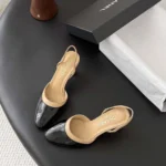 Chanel Women Slingbacks Lambskin Patent Calfskin-Beige G47175