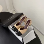 Chanel Women Slingbacks Lambskin Patent Calfskin-Beige G47204