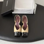 Chanel Women Slingbacks Lambskin Patent Calfskin-Beige G47204