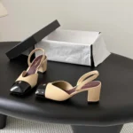 Chanel Women Slingbacks Lambskin Patent Calfskin-Beige G47204