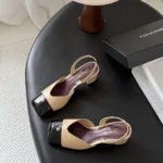 Chanel Women Slingbacks Lambskin Patent Calfskin-Beige G47204