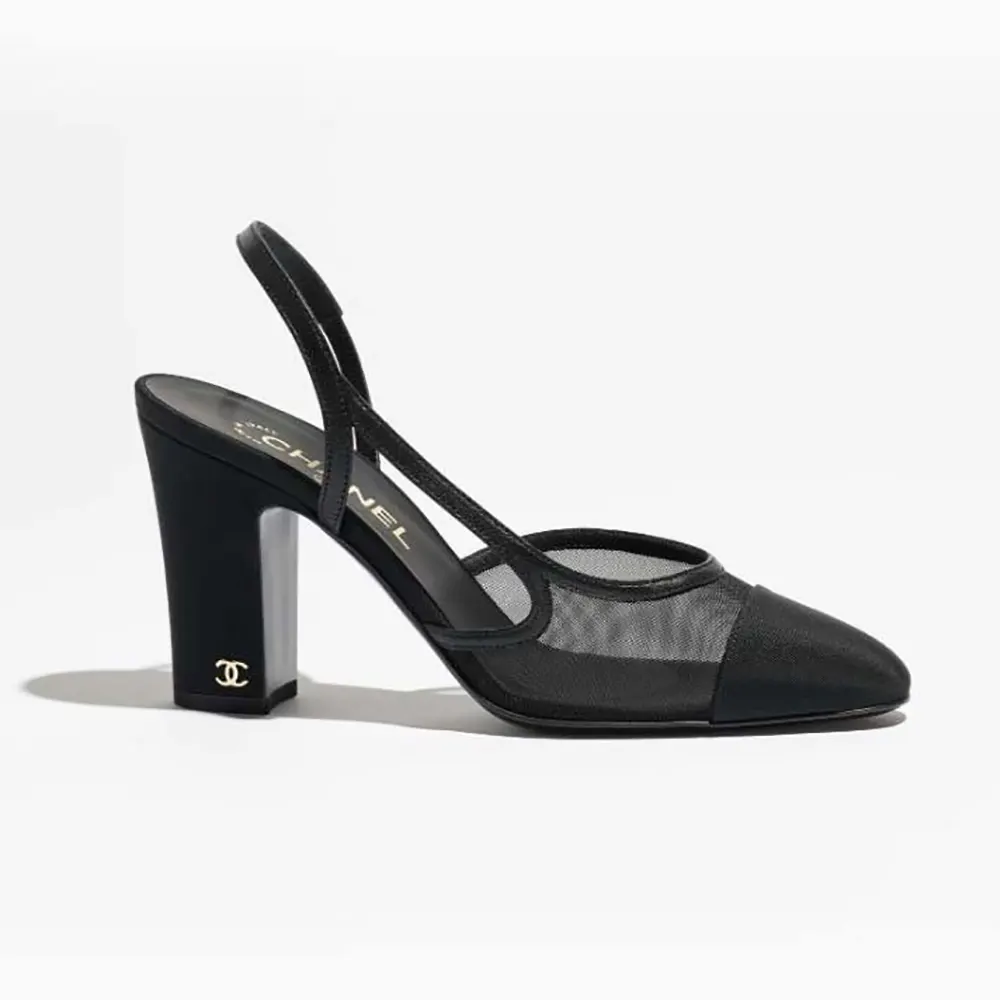 Chanel Women Slingbacks Mesh Grosgrain-Black G45509 (1) Chanel Women Slingbacks Mesh Grosgrain-Black G45509