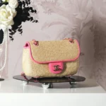 Chanel Women Small Flap Bag Braided Straw Lambskin & Gold-Tone Metal