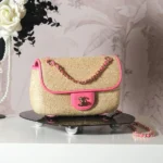 Chanel Women Small Flap Bag Braided Straw Lambskin & Gold-Tone Metal