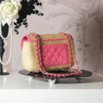 Chanel Women Small Flap Bag Braided Straw Lambskin & Gold-Tone Metal