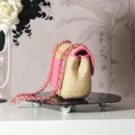 Chanel Women Small Flap Bag Braided Straw Lambskin & Gold-Tone Metal