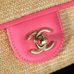 Chanel Women Small Flap Bag Braided Straw Lambskin & Gold-Tone Metal