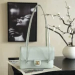 Chanel Women Small Flap Bag Grained Shiny Calfskin & Gold-Tone Metal-Light Green