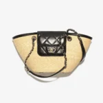 Chanel Women Small Shopping Bag Braided Straw Lambskin & Gold-Tone Metal
